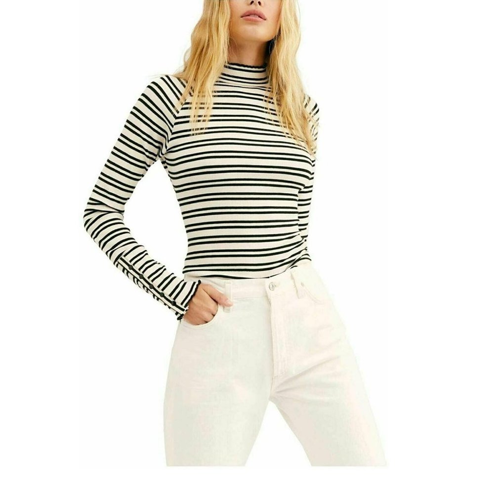 Free People Women's Sunday Afternoon Striped Cutout Top in Ivory Combo Size